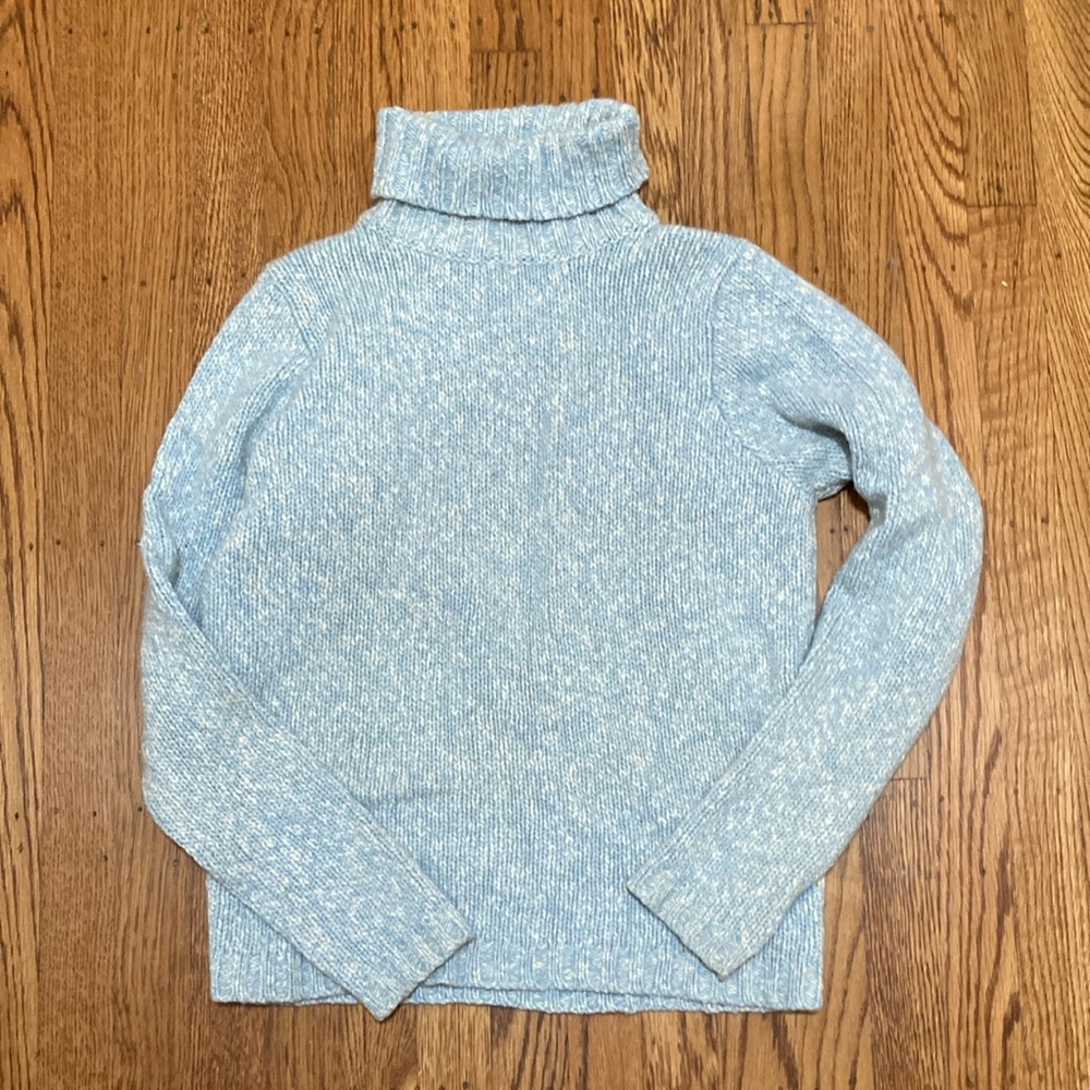 Blue Knit Cashmere Turtleneck Sweater